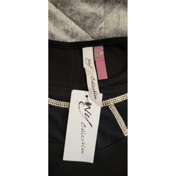 NY Collection Black Rhinestone Embellished Sheer Panel Top - Picture 5 of 6